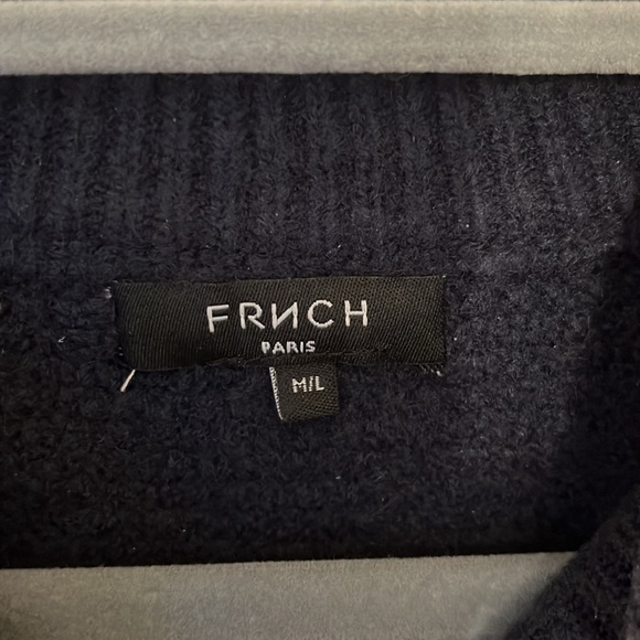 FRNCH blue hip length sweater + sequins detail with puff sleeve - Picture 3 of 3